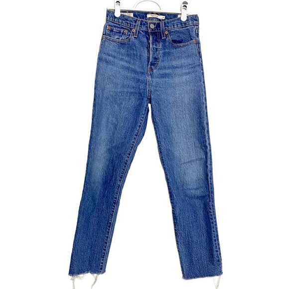 Levi's Wedgie Straight Premium Denim High Rise Cropped Raw Hem Jeans - Picture 2 of 16
